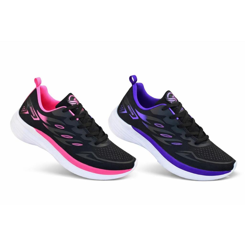 KIT  02 pares Tenis Feminino Escolar Academia Original FREEDOM Corrida Caminhada PROMOCAO PRETO PINK + PRETO ROXO