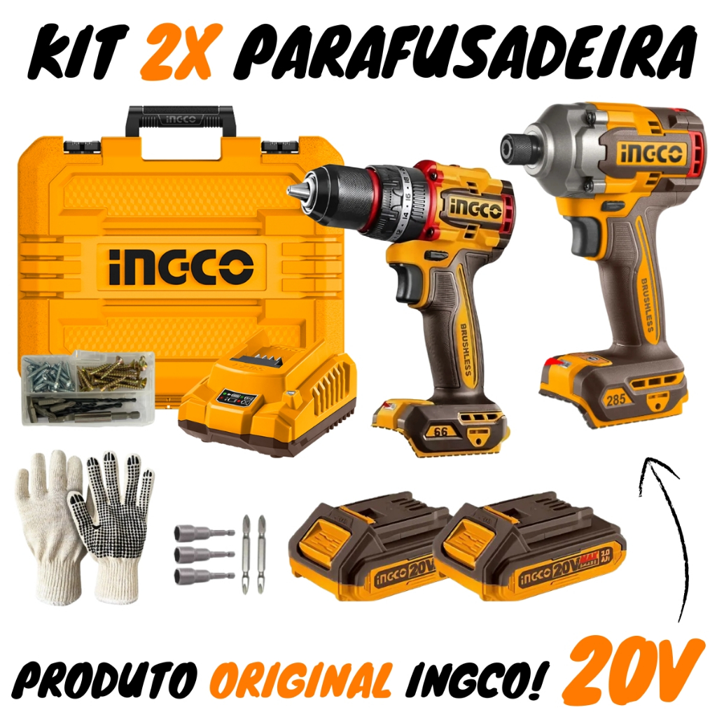 Kit 2x Parafusadeira De Impacto 20v Ckli20277-9 Ingco