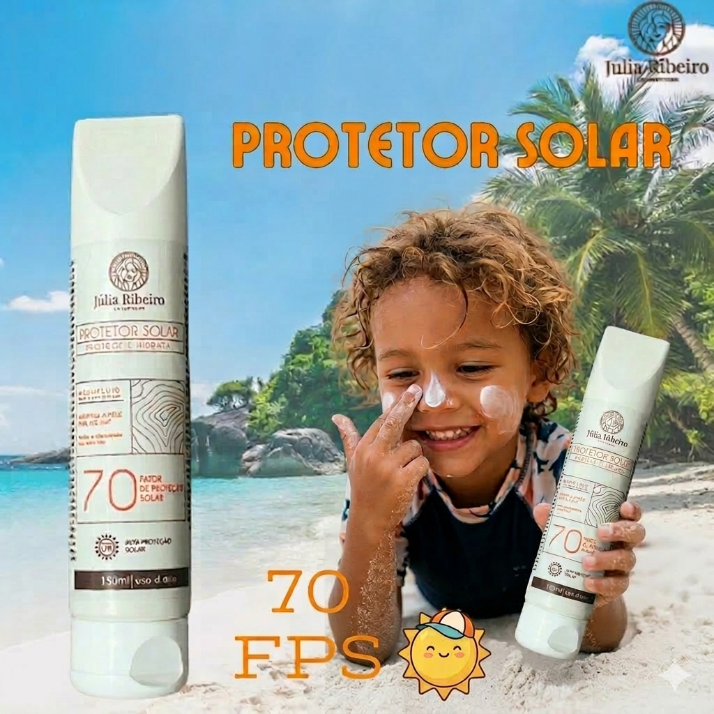 Protetor Solar Facial e Corporal FPS 70 - 150ml, Rápida Absorção, Toque Seco e Anti-Oleosidade, Vegano