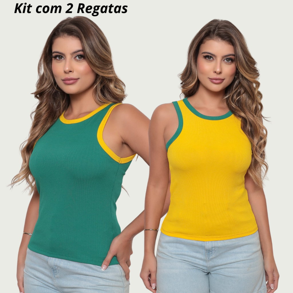 Kit 2 Regata do Brasil Canelada Lisa Feminina Camiseta do Brasil Blusa Básica Copa 2026