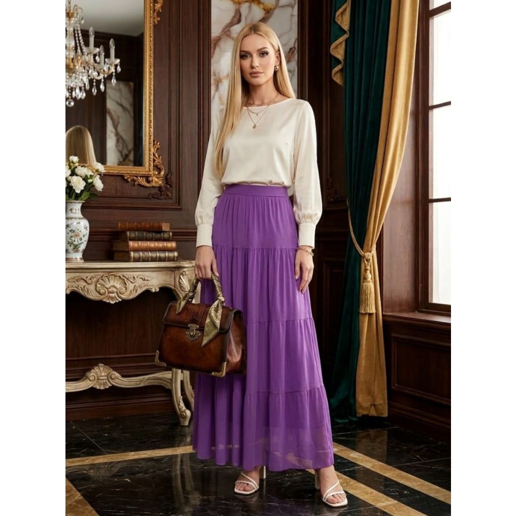 Saia Longa Tule Roxo Elegante e Sofisticada