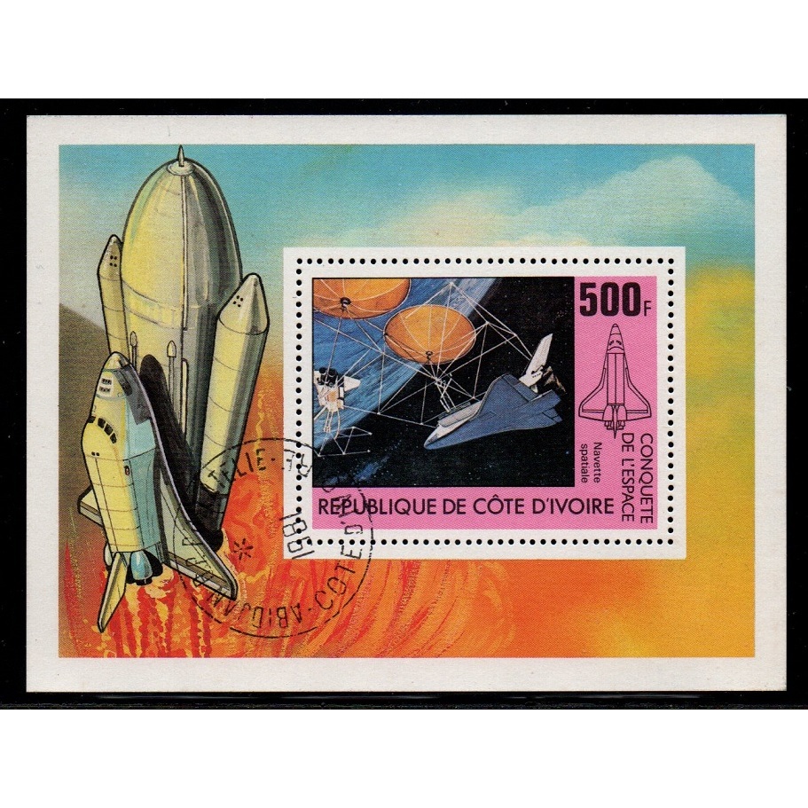 Costa do Marfim- Bloco de selos  carimbados-  tema astronáutica- nave espacial- filatelia -  ref.SE277