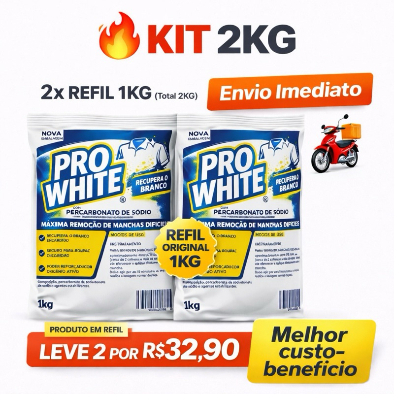 Promoção kit Percarbonato de Sódio Refil PRO WHITE – Tira Manchas e Alvejante para Roupas Brancas