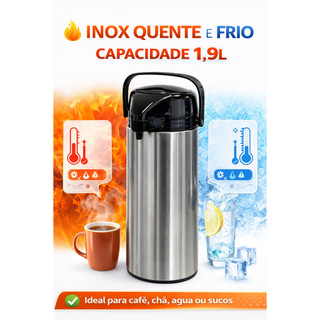 💎 Garrafa Térmica Inox 1,9L com Bomba de Pressão Mantém Quente e Frio Ideal para Café Chá Água