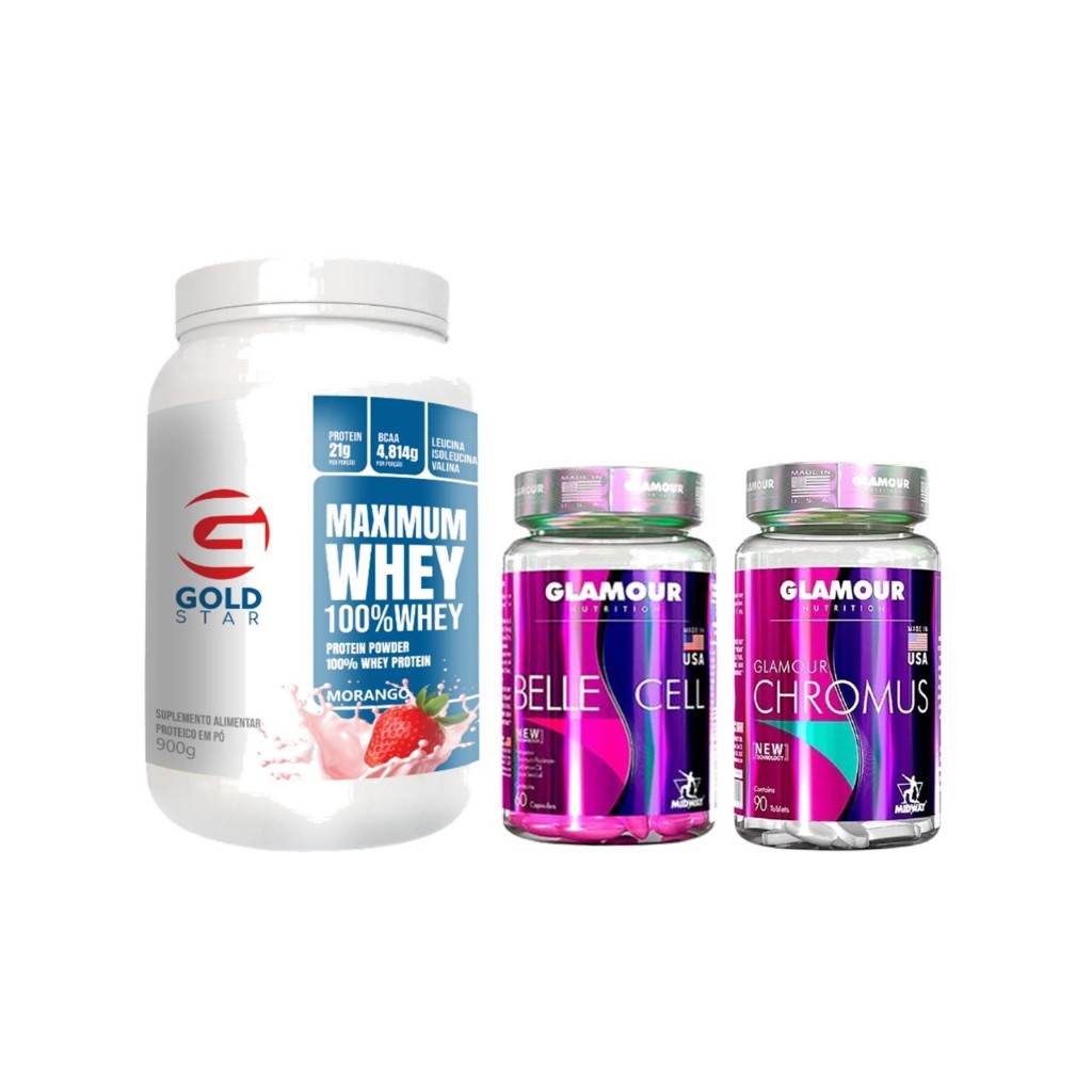 100% whey protein Gold 900g + Glamour Belle Cell 60caps + Glamour Feminni Cromo 90caps