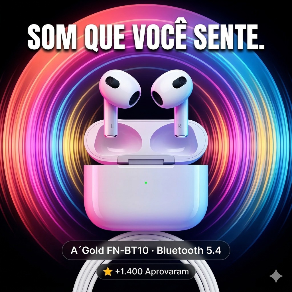 Fone Bluetooth TWS A'Gold FN-BT10 🎧  6h Bateria IPX4 Touch Control Sem Fio  Android iPhone — Chega de fone ruim.