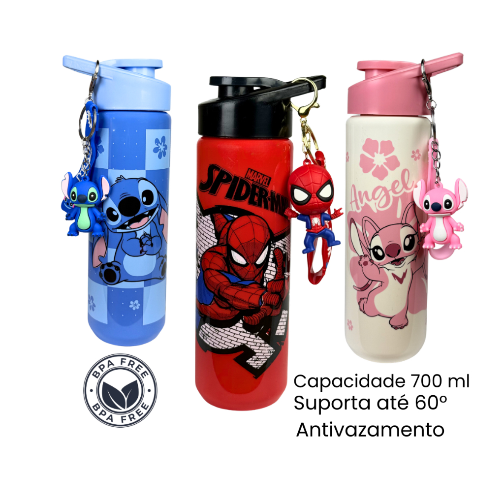 Garrafa Infantil 700ml Stitch Minnie Homem Aranha Escolar BPA Free em Oferta na Shopee