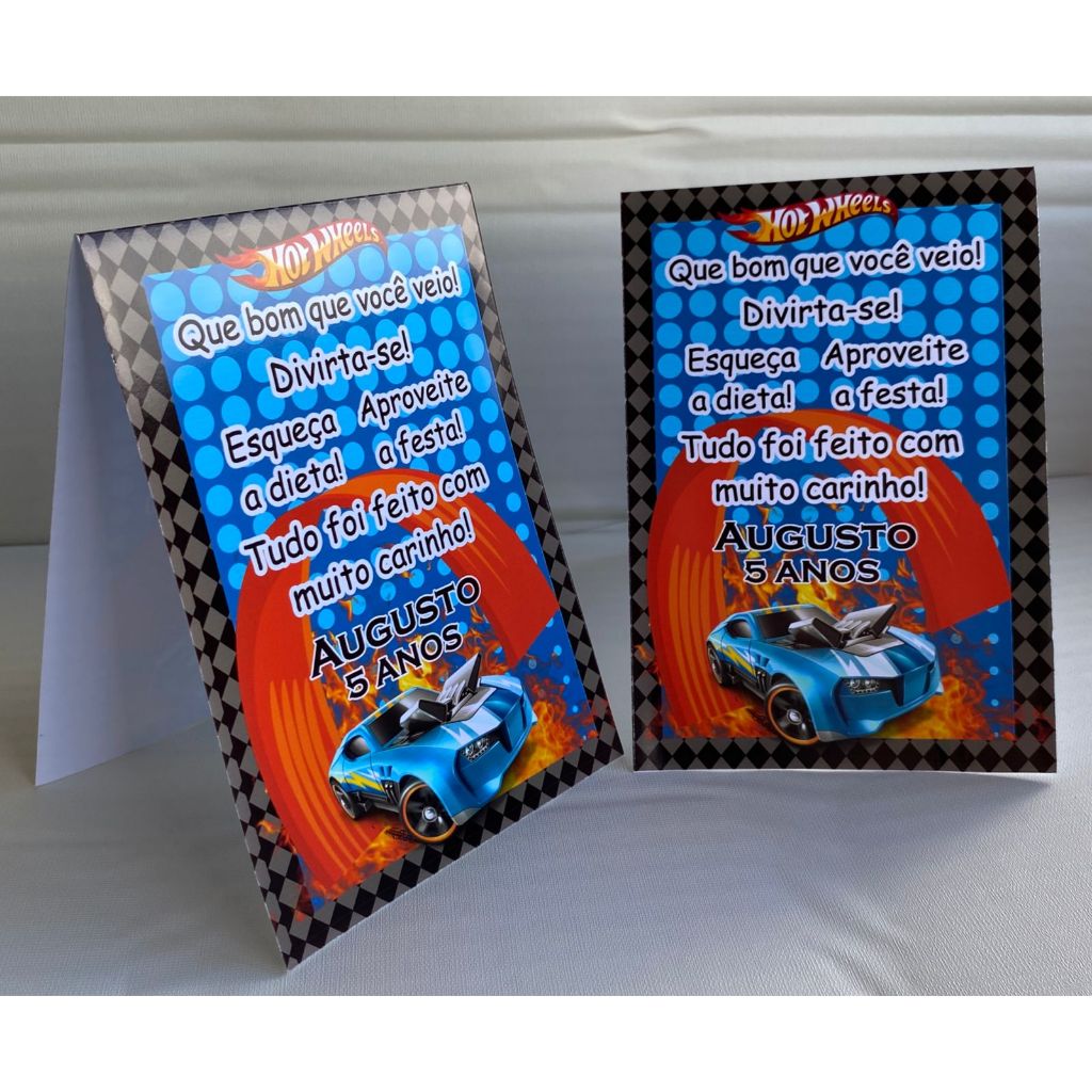 Plaquinha de agradecimento Hotwheels Personalizado com Nome |Festa Infantil Chá Aniversário Decoração