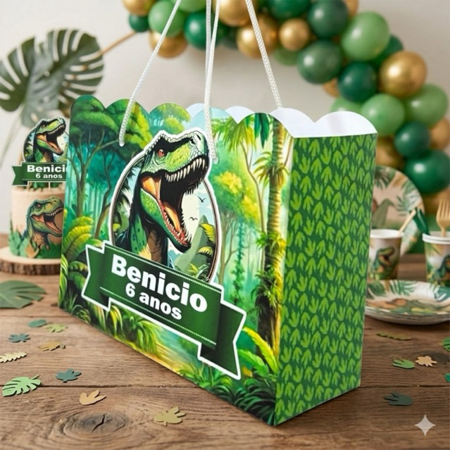 Sacolinha Personalizada Jurassic Dinossauros | Lembrancinha Festa Infantil | Pegue e Monte