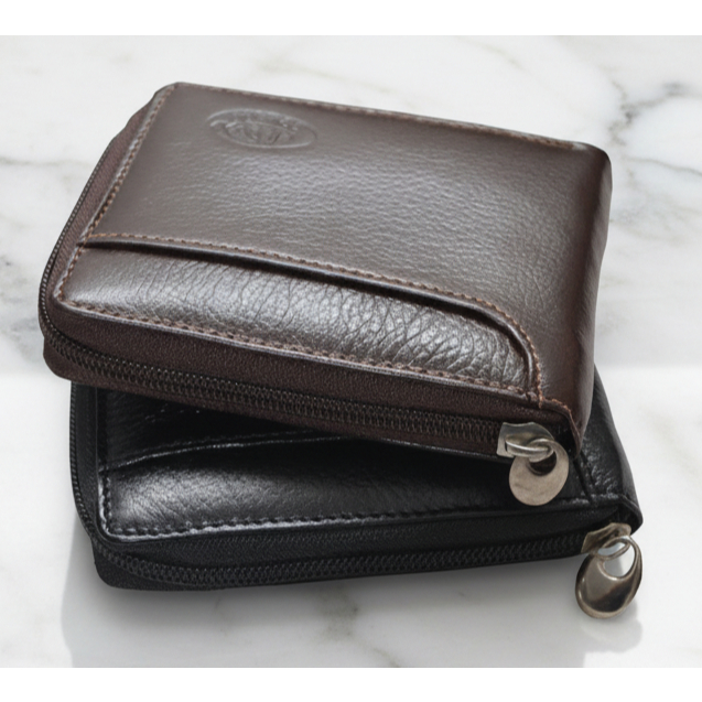 Carteira Zíper Masculina Couro Legitimo Bovino Fecho Zíper Especial Cor Marrom em Oferta na Shopee