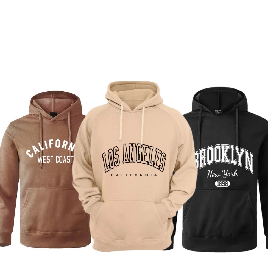 Kit 3 Moletom Canguru Unissex Estampado Blusa de Frio Masculina Tendencia Promoção