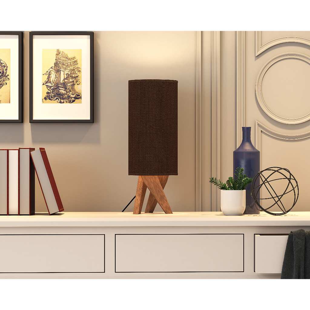 Luminaria Abajur Luxo Viena Moderno com Base em Madeira e Cúpula em Tecido – Elegância e Aconchego para sua Decoração