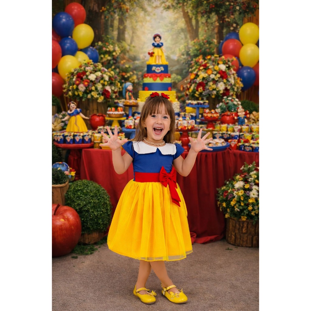 Vestido Branca de Neve Infantil 1 ano, 2 anos, 3 anos | Vestido de Festa Infantil Menina