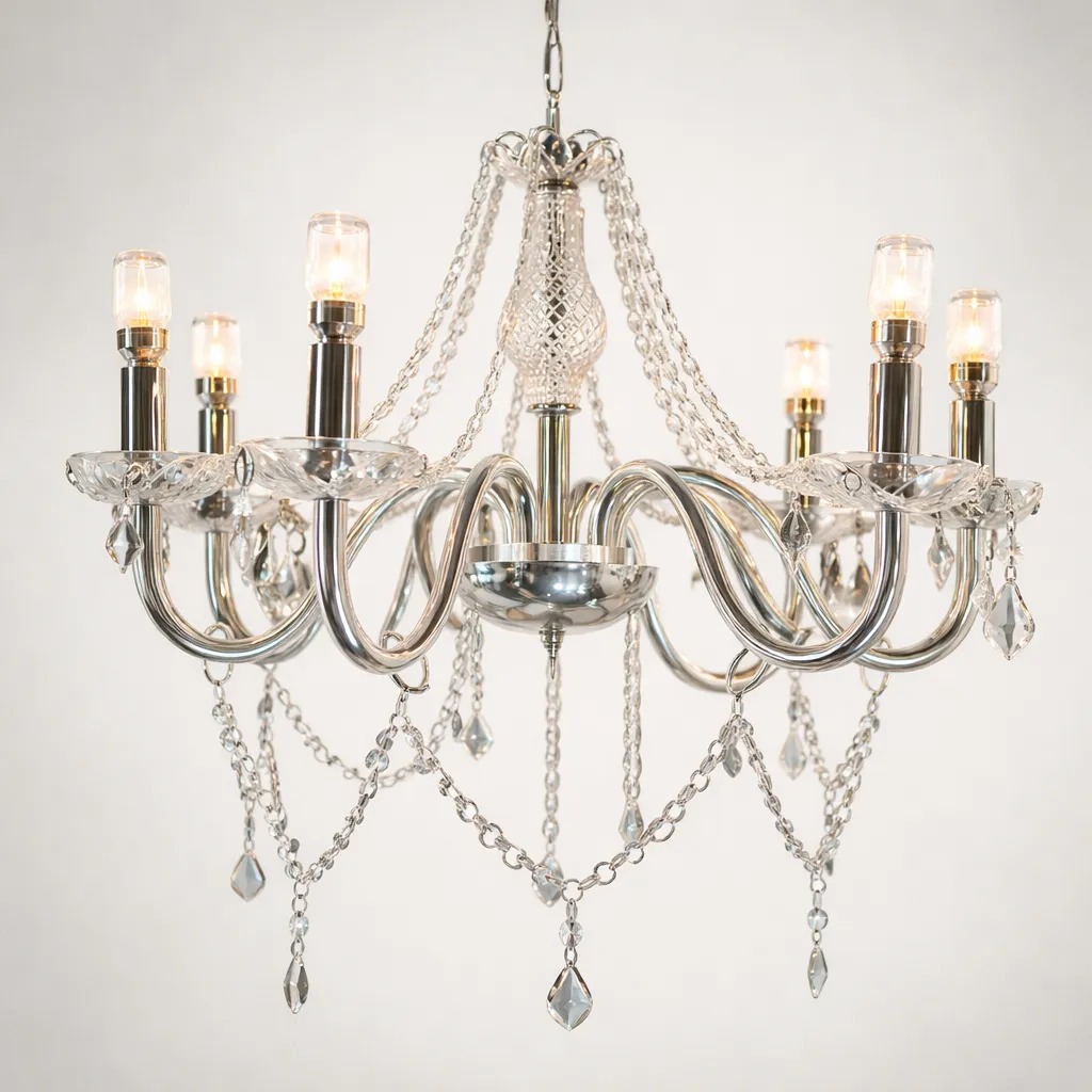 Lustre Pendente Luminária Teto Candelabro 8 Braços Em Cristal K9 58cm Clássico Imperial Bivolt