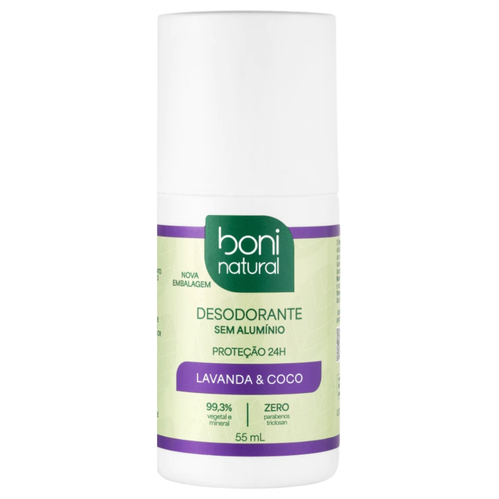 Desodorante Boni Natural Roll-On Natural Coco E Magnésio Vegano Lavanda 24Hrs Proteção 55ml em Oferta na Shopee