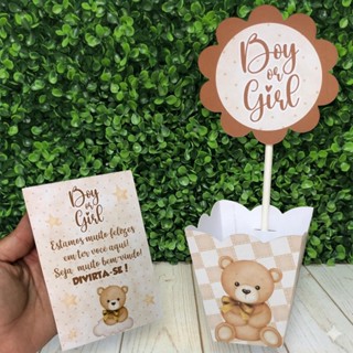 12/24/36 Cachepô + Plaquinhas Ursinho Luxo - Chá Revelação Centro de Mesa Festa Pegue e Monte em Oferta na Shopee