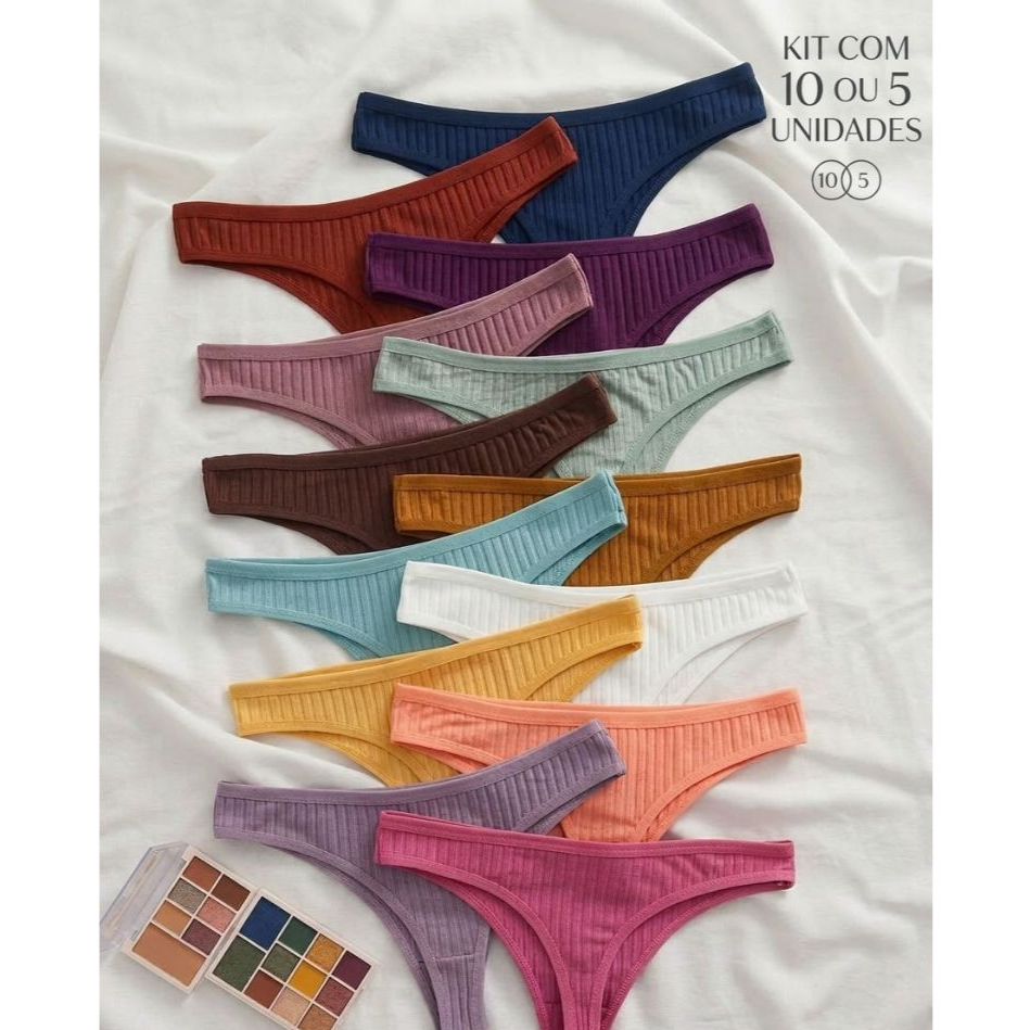 Kit Calcinhas Fio Dental Feminina Canelado Forro de Algodão