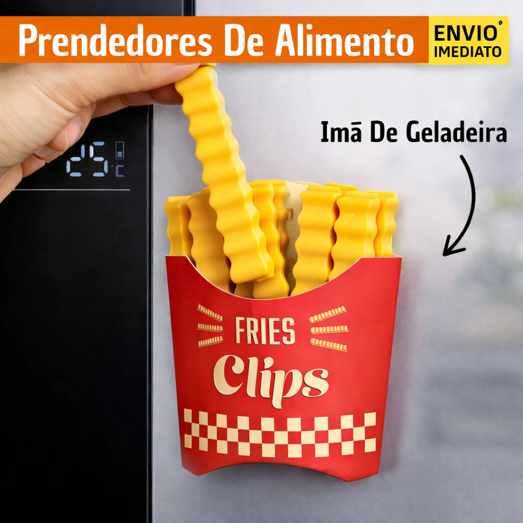 KIT 12 peças Lacre Pregador De Embalagens Formato de Batata Frita Colorido Para Fechar Saco De Comida De Plástico