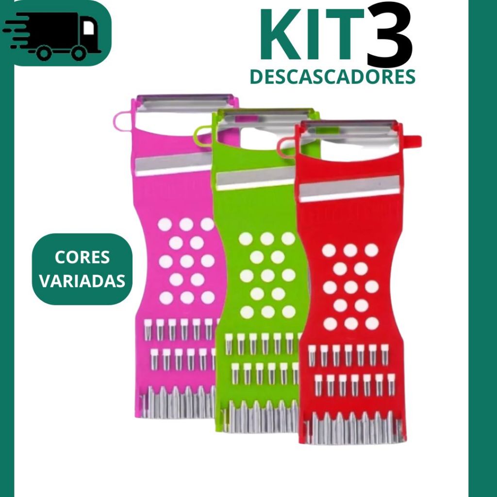 Kit 3 Descascador Batata Cenoura Legumes Utensílio Cozinha
