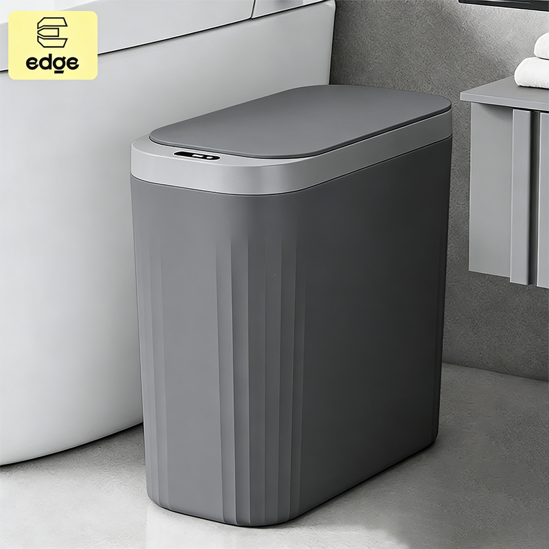 Lixeira inteligente slim com sensor, à prova d'água IPX5, ideal para quarto, banheiro e cozinha.