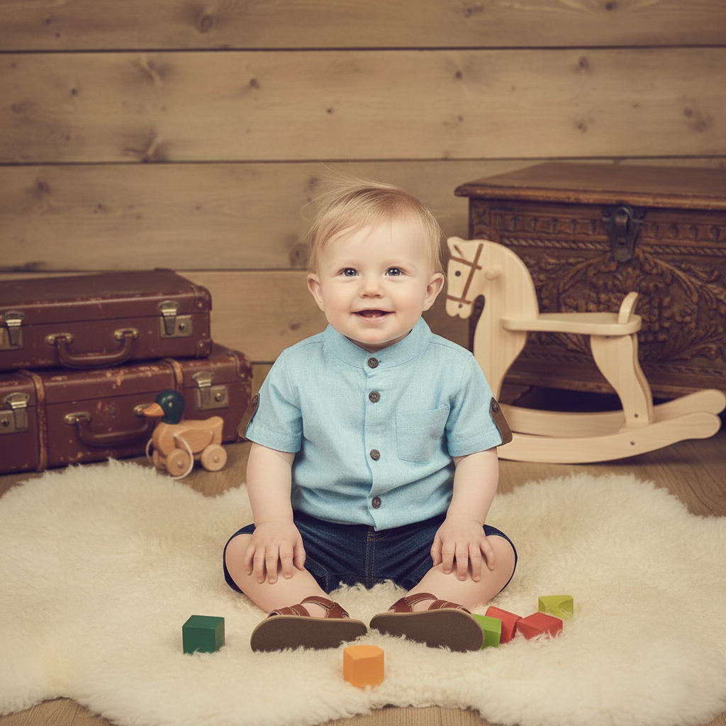 Conjunto Infantil Azul Menino Bebê Camisa Social Botões Shorts Jeans Conforto Diário