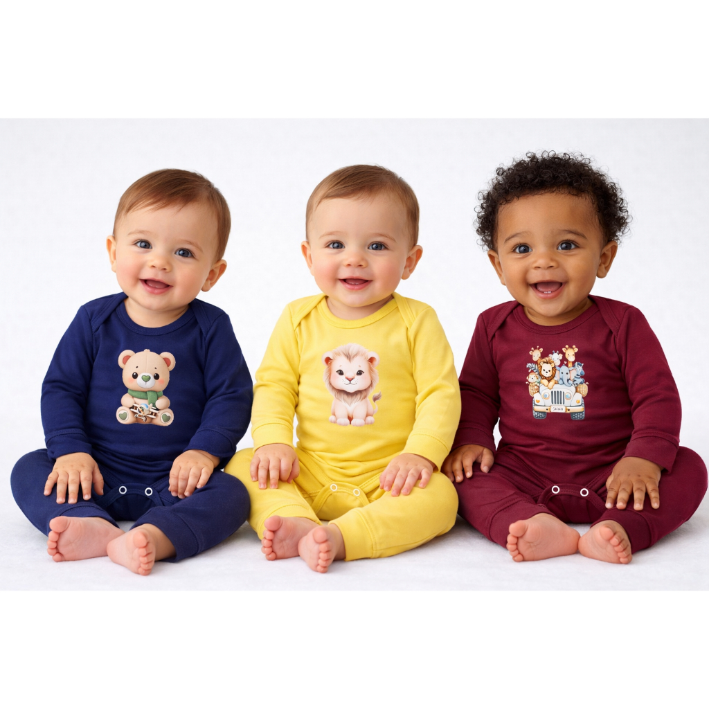Conjunto Bebe Body Longo Menino Body + Calça Frio Inverno Neném Tamanho RN P M G GG