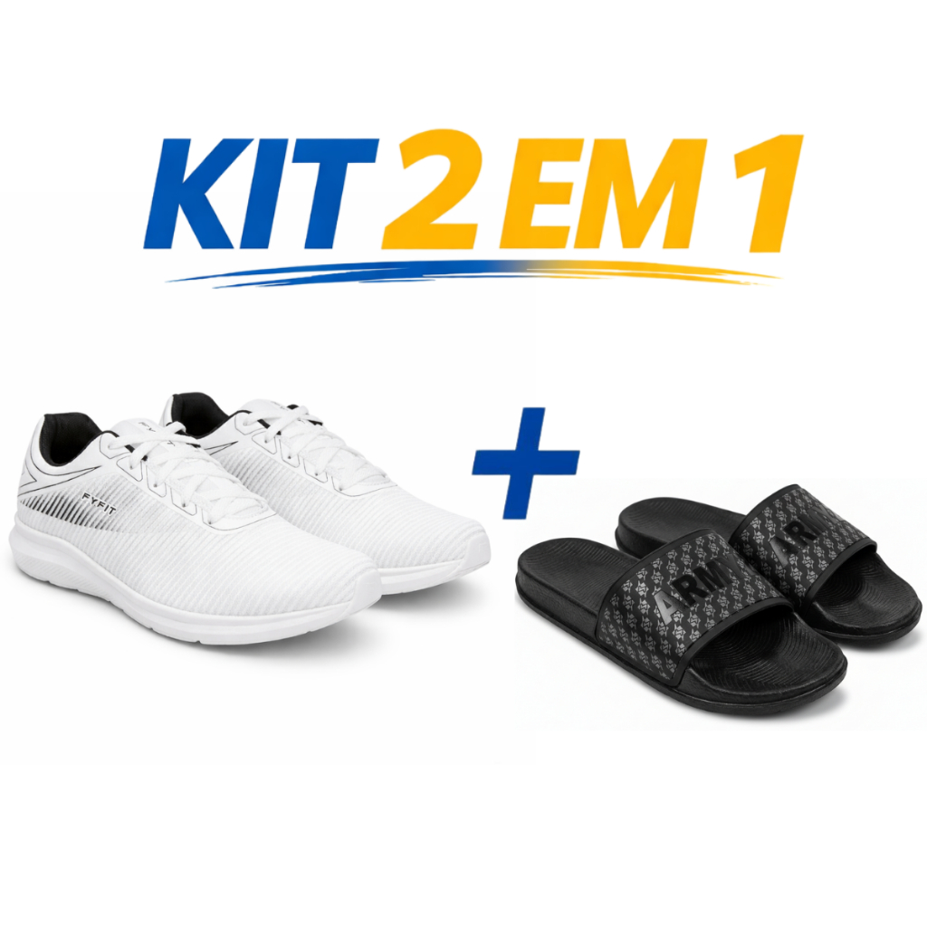 Kit Tenis Masculino Esportivo Academia Corrida Confortavel + Chinelo Sandalia Slide Macio Resistente