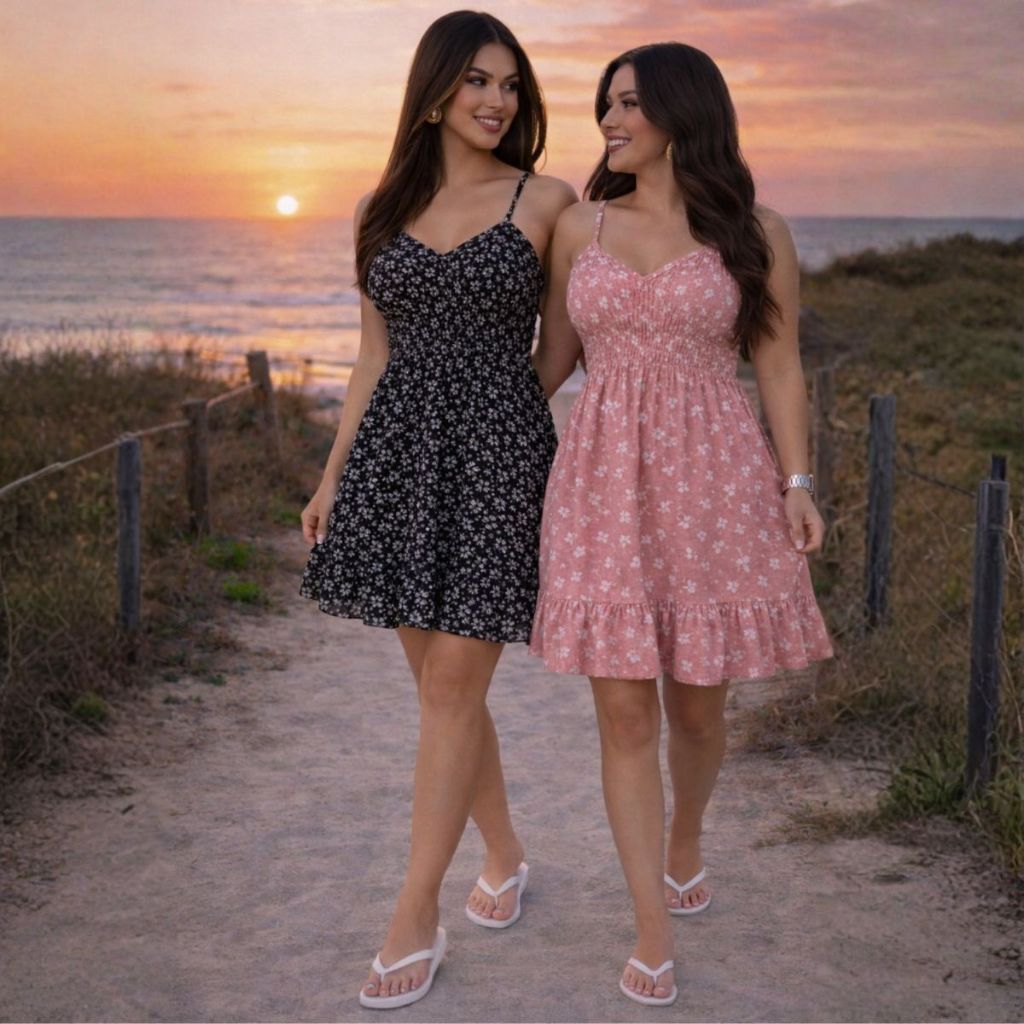 Vestido Curto Lastex Alça Regulável Soltinho Estampado Moda Verão Elegante e Confortável