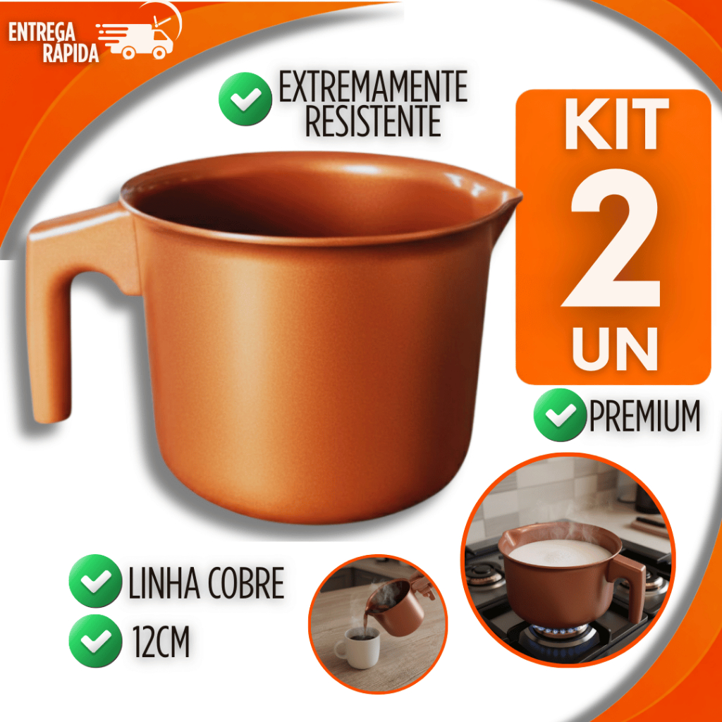 Kit Leiteira 12 cm Antiaderente Estilo Cobre Caneco Fervedor Leite Chá Panela Multiuso Utilidades