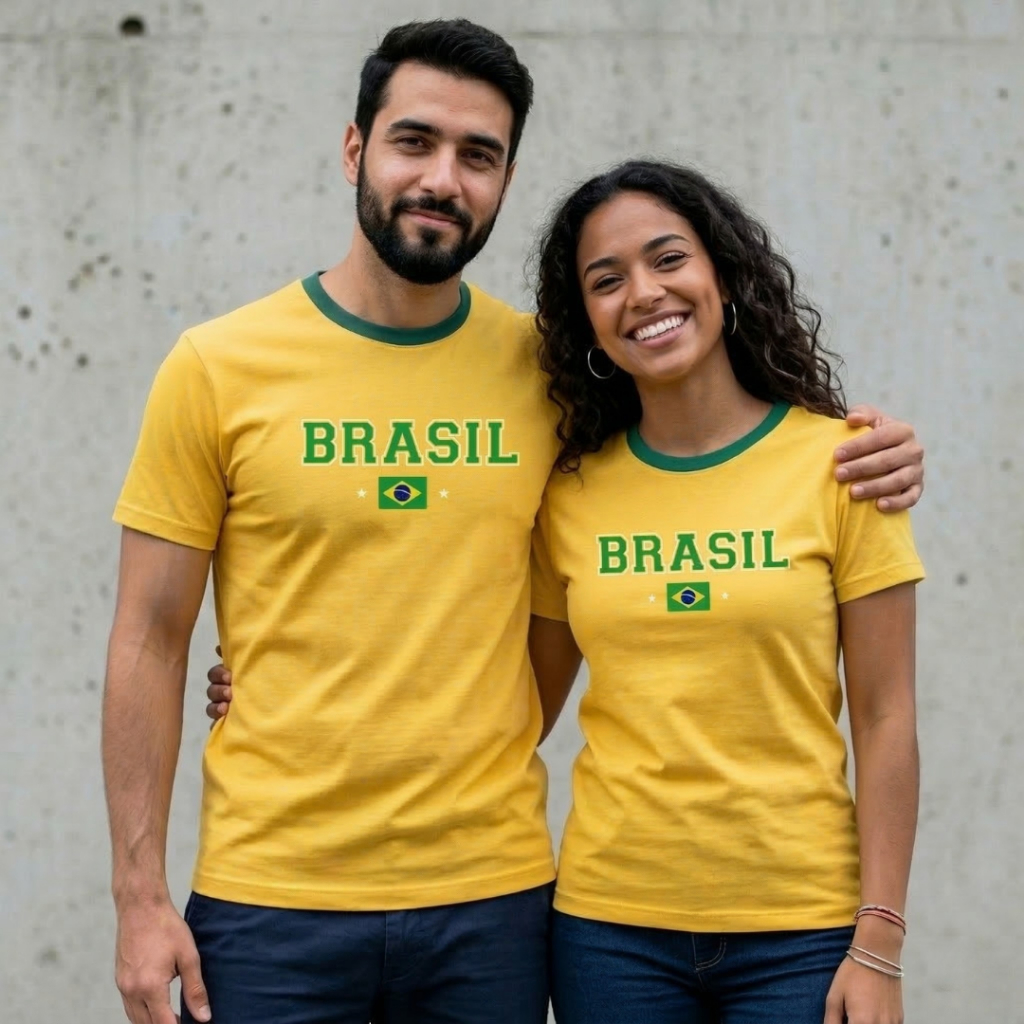 Kit 2 Blusas Brasil Amarela Casal Camiseta da Copa 2026 do Mundo T-Shirt Unissex 100% Algodão Premium