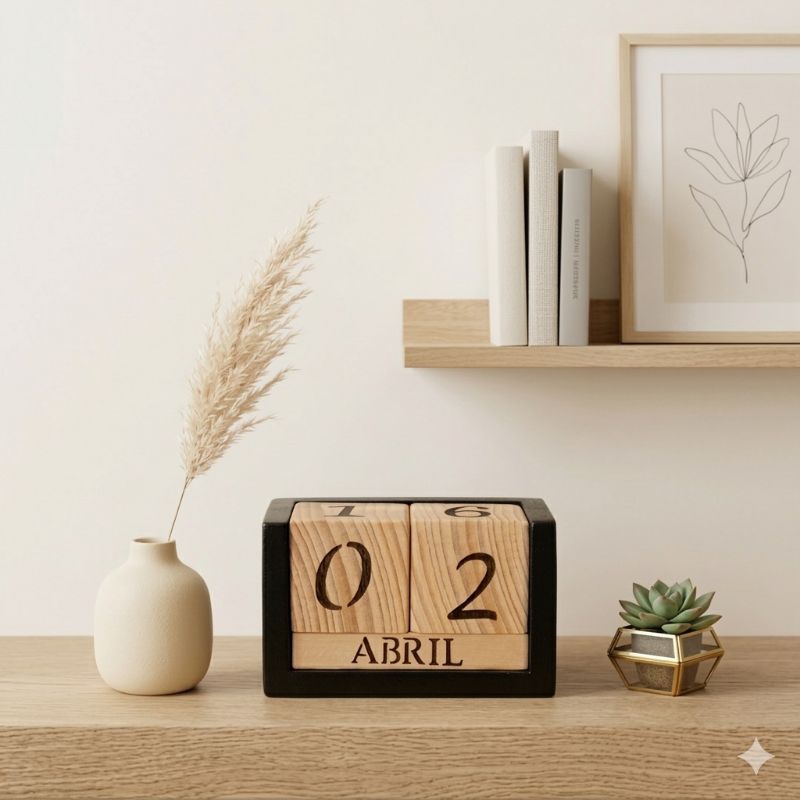 Calendário Permanente de Mesa em Madeira Pinus  - Decoração Rústica JM ART'S