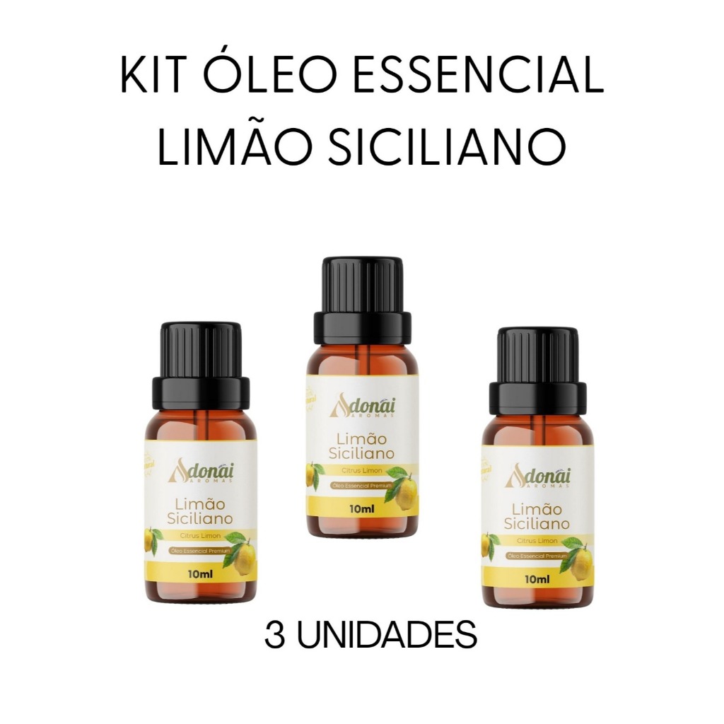 Kit 3 Óleo Essencial Premium Limão Siciliano 10ml Adonai Difusor Elétrico Umidificador