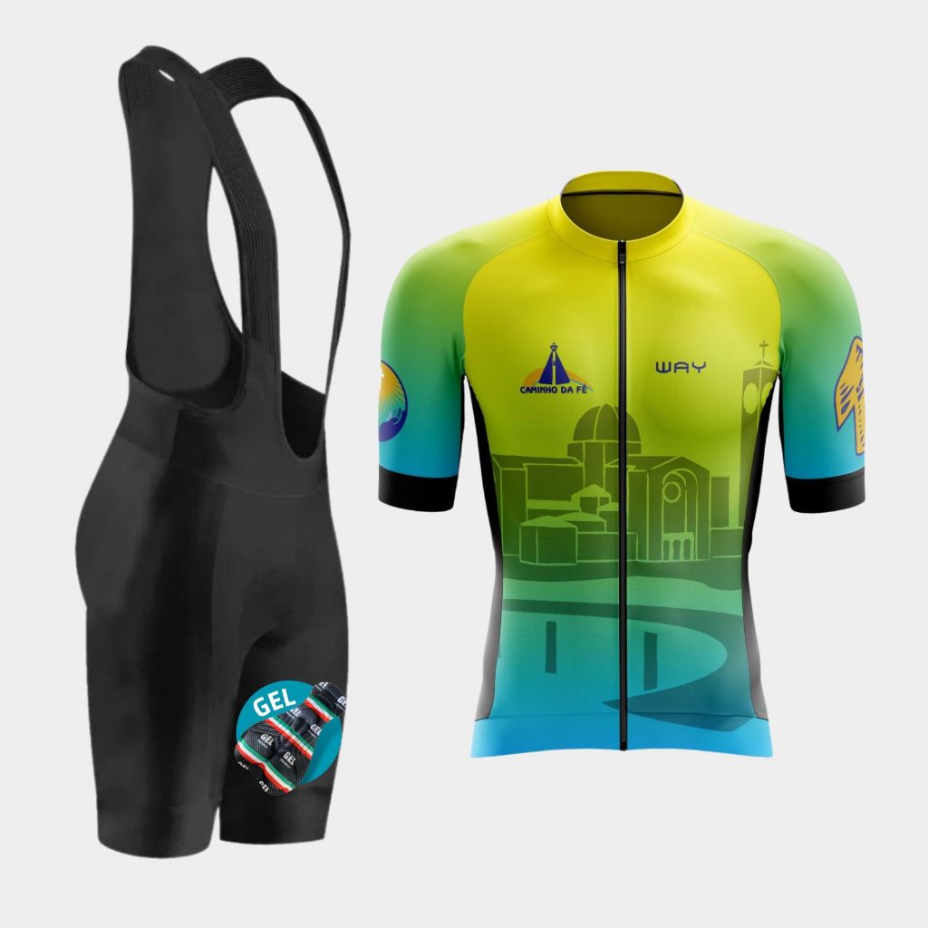 Kit de Ciclismo Masculino Camisa Caminho da Fé e Bretele Forro de Gel Way Bike