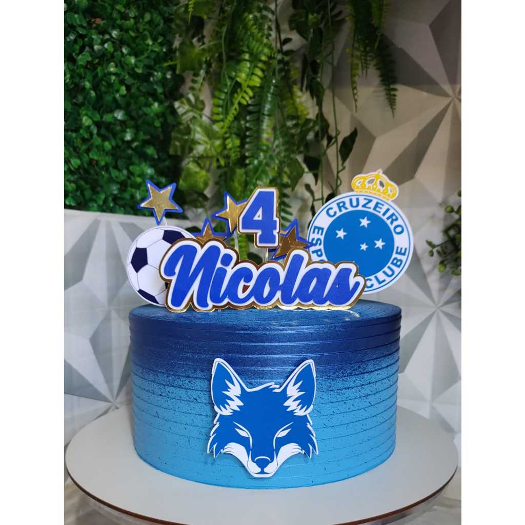 Topo de Bolo Cruzeiro Personalizado com Nome e Idade - Topper de Bolo Raposa Futebol - Camadas 3D
