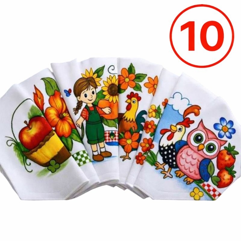 Pano De Prato Estampado Bainha Kit Com 10 Peças