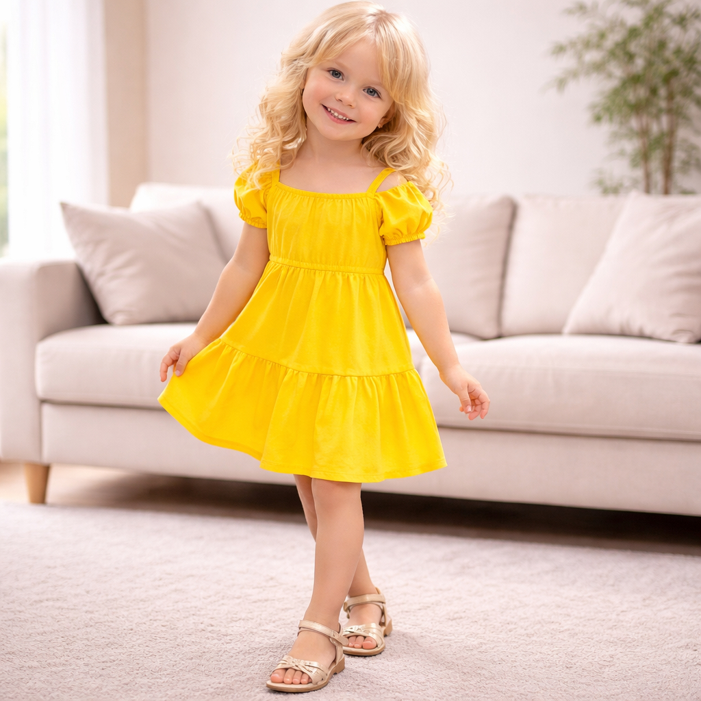 Vestido Infantil Amarelo Modelo Ciganinha Roupa de Menina Leve Confortável Moda Verão Festa