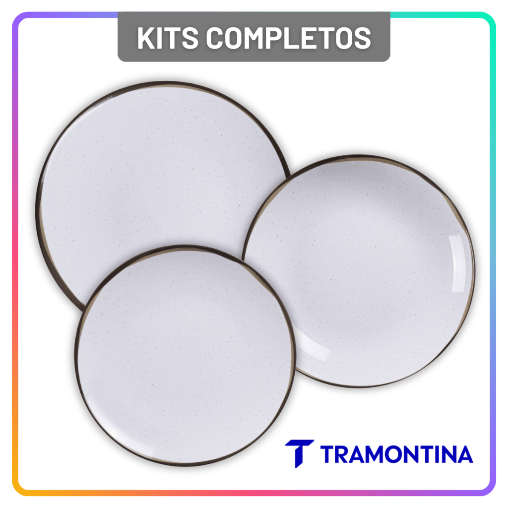 Jogo de Pratos Jantar Canyon Tramontina Porcelana Conjunto de Pratos Raso, Fundo e Sobremesa Kits