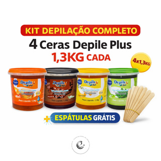 Kit 4 Ceras Depile Plus 1,3kg Profissional Hidrossolúvel + Brinde Espátulas Depilação em Oferta na Shopee