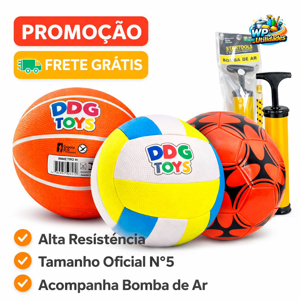 Kit Completo Bola Futebol Basquete Vôlei Semiprofissional + Bomba Ar Kit Esportivo Alta Resistência
