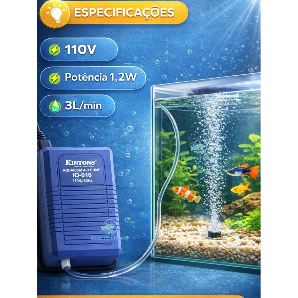 Compressor de Ar 110V 3l/min para Aquário Oxigenador mangueira+Pedra — imagem 2 de 2
