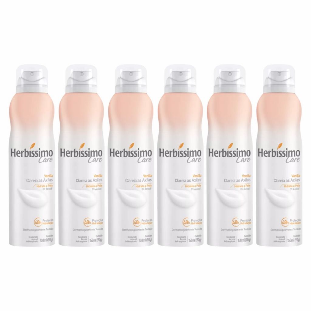 Kit X6 Desodorante Aerossol Antitranspirante Herbíssimo Care Vanilla 150ml