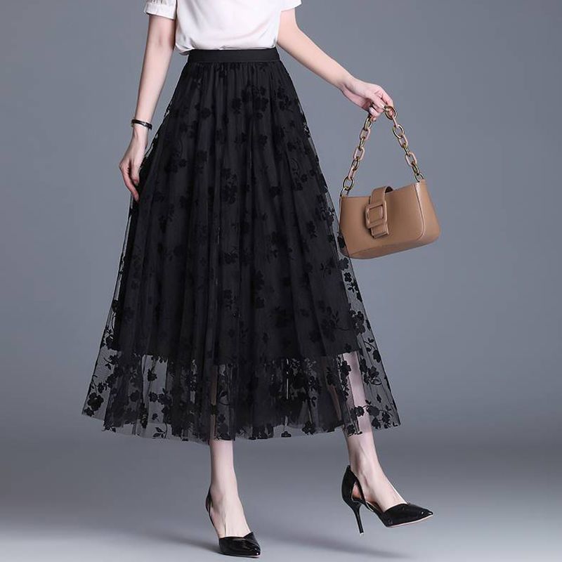 Saia Feminina Cintura Tule Para Alta Mid-Calf Longo De Floral Saia de Tule Malha Plissada em Oferta na Shopee