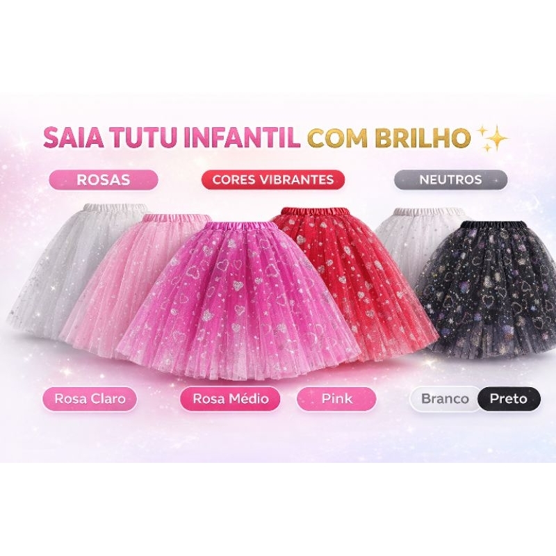Saia Tutu Infantil 30 Cm /Fantasia Princesa Festa Aniversário Menina