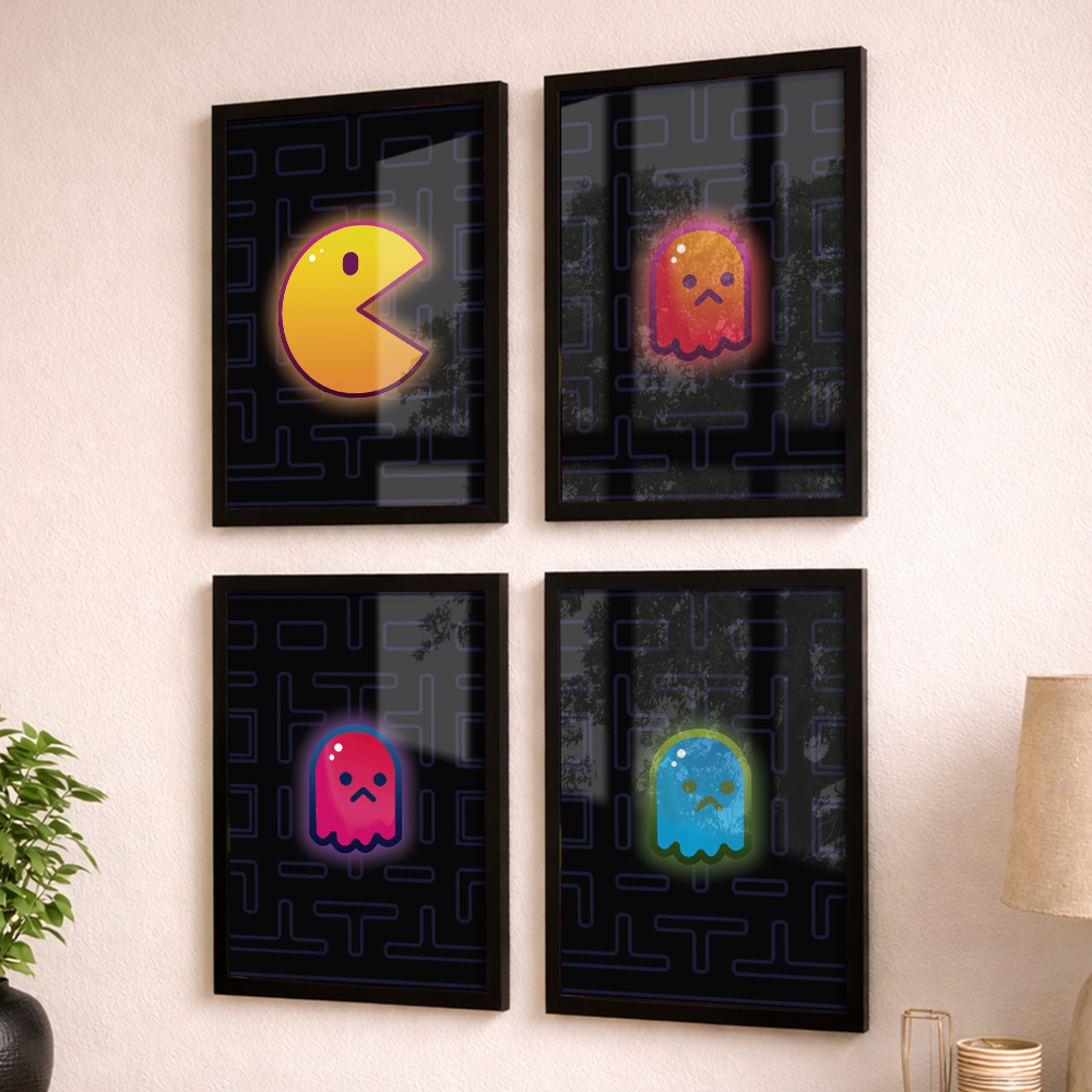Kit Quadros Pacman com moldura e acetato para decoração