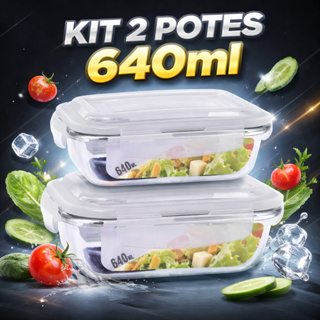 Conjunto 2 Potes Vidro Marmita Fit Vedação 4 Travas 640ml em Oferta na Shopee