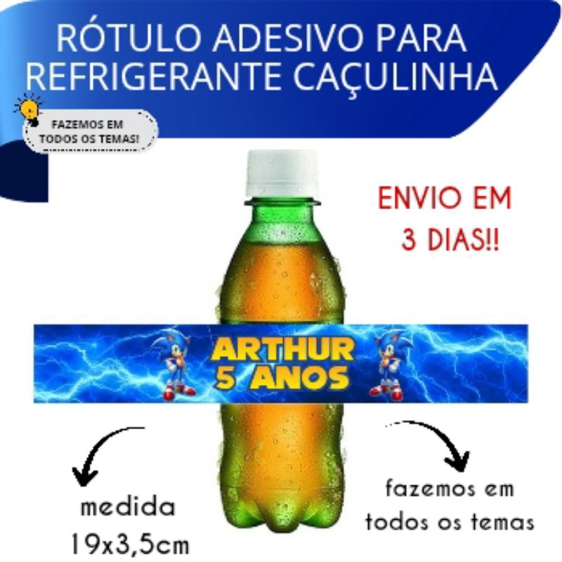 KIT Rótulo adesivo tema Sonic para mini refrigerante | Adesivo para refrigerante caçulinha