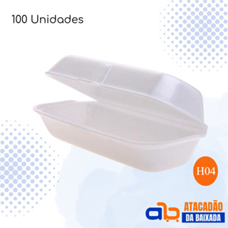 HAMBURGUEIRA DE ISOPOR PARA HOTDOG TAMPA ARTICULADA H04 BRANCA 100 UNIDADES em Oferta na Shopee