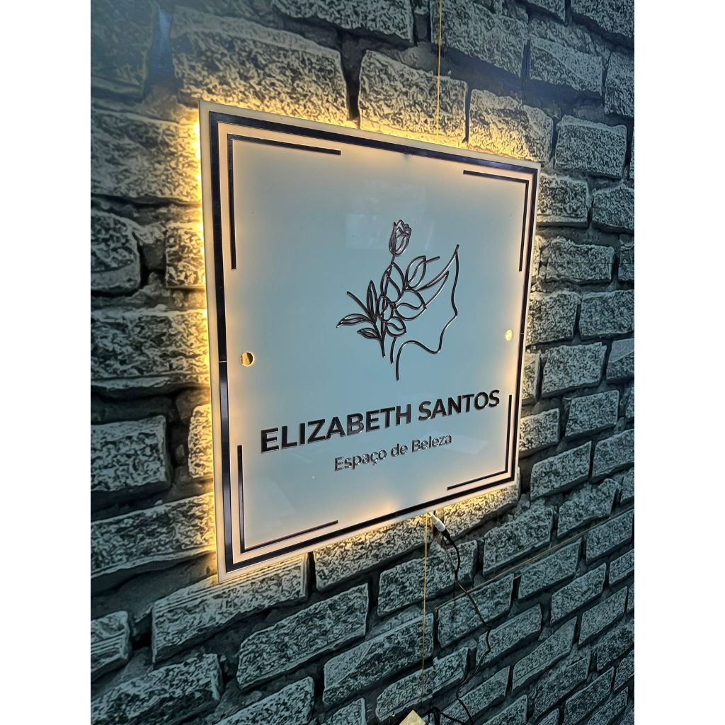 Logo em Acrílico Espelhado c/ Led - Quadrado | Logomarca em Acrílico 2mm