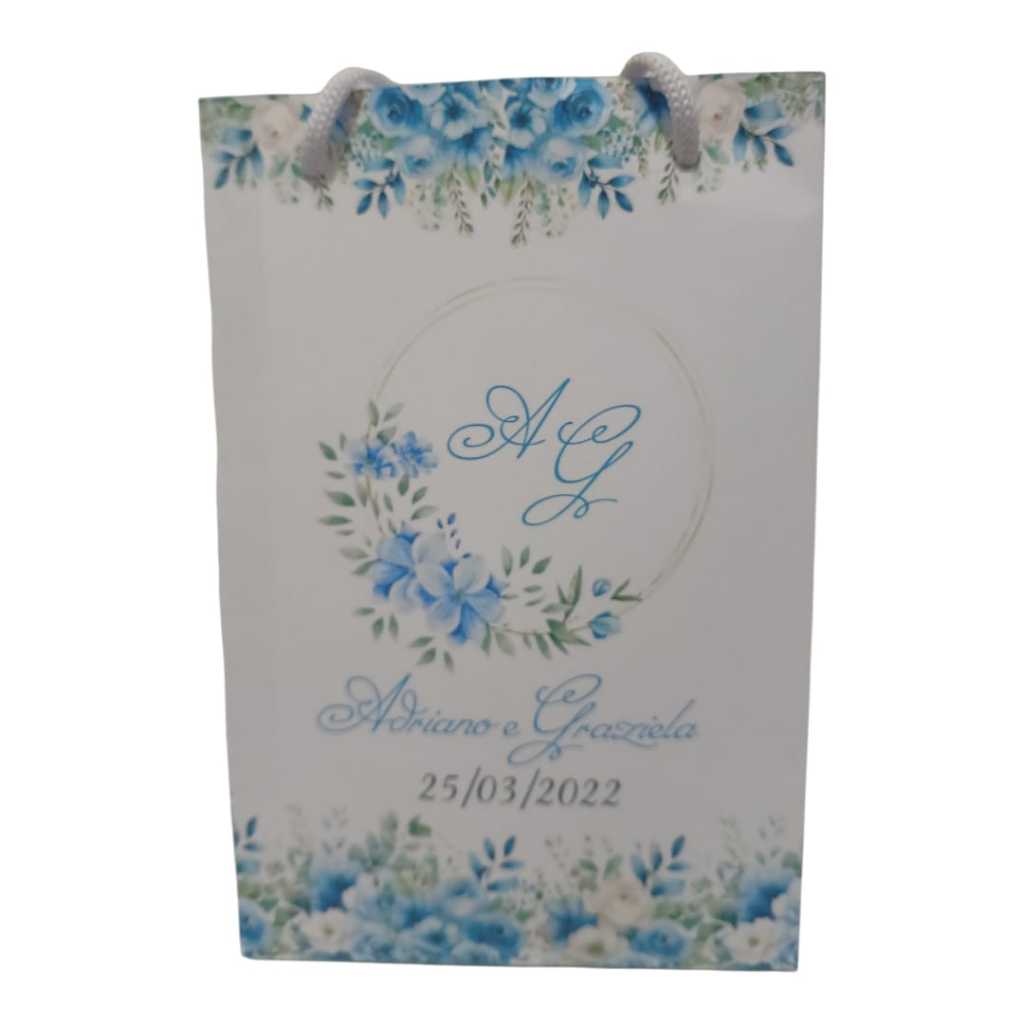 Sacolinha Personalizada com nomes Casamento Azul Celeste Festa Cerimônia Convidados Lembrancinhas
