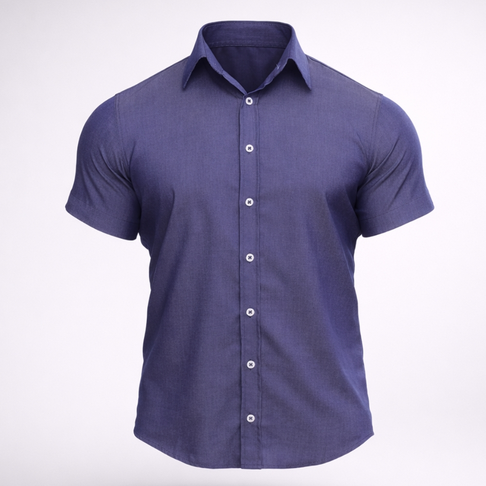 Camisa Jeans Tencel Masculina Social Manga Curta Não Amassa, Premium e Fresca em Oferta na Shopee